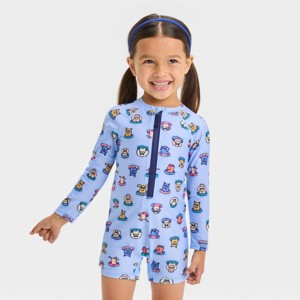 Toddler Long Sleeve Dog Printed Rash Guard Swimsuit - Cat & Jack™ Blue - 1 of 3