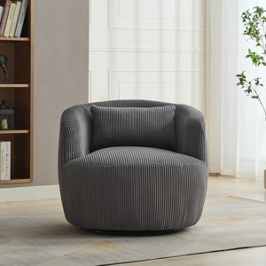 34.25" Corduroy Upholstered Swivel Barrel Accent Chair with Pillow, Soft 360° Lounge Armchair for Living Room or Bedroom–Maison Boucle - 1 of 4