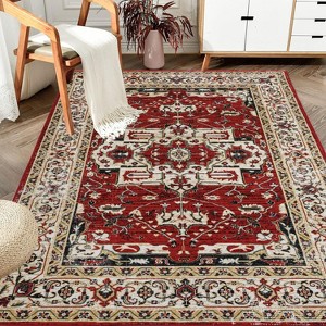 Area Rug Vintage Bohemia Large Persian Non-slip Washable Rug For Living Room Kitchen Bedroom Living Room Flower Design Yellow/Red - 1 of 4