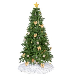 FONTOI 7.5ft Artificial Christmas Tree Decorative Holiday Pine Tree with Ornaments and Skirt for Home Office Party, Green, 45.28"*12.6"*13.78" - 1 of 4