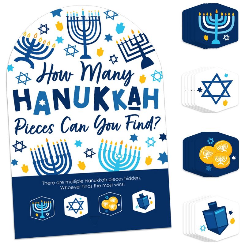 Big Dot of Happiness Hanukkah Menorah - Chanukah Holiday Party Scavenger Hunt - 1 Stand and 48 Game Pieces - Hide and Find Game, 1 of 9