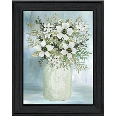 HomeRoots White Blooms Black Framed Print Wall Art