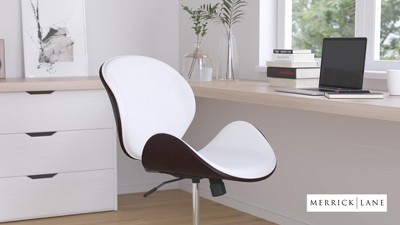 Black Faux Leather Swivel Executive Chair with Mahogany Frame