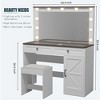 Makeup Vanity Desk With Cushioned Stool, Modern Dressing Table With Glass Top, Brightness Adjustable LED Mirror - 3 of 4