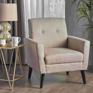 CAVINAS Faux Leather Accent Chair with Mid-Height Backrest and Birch Wood Legs,Upholstered Living Room Chairs,Reading Chairs for Living Room - 1 of 4