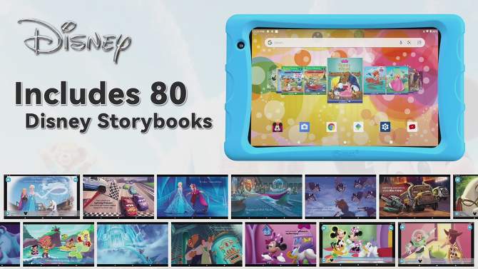 Contixo 8" Android Kids Tablet 64GB  (2023 Model), Includes 80+ Disney Storybooks & Stickers, Kid-Proof Case with Kickstand (K80), 2 of 9, play video