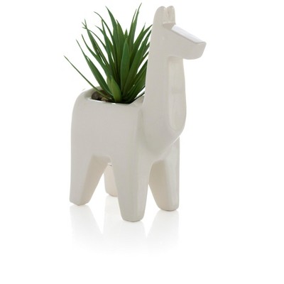 Llama Planter With Faux Plant  - White - Shiraleah