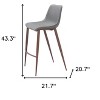 HomeRoots Set of Two 30" Slate Gray and Brown Faux Leather and Steel Bar Height Bar Chairs - 3 of 4