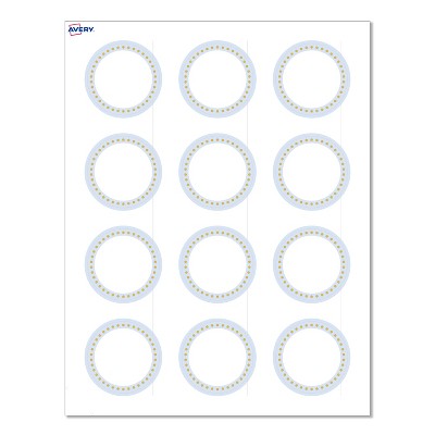 Avery Labels, 2" Diameter, Matte White, Blue Border w/ Gold Dots, 120ct