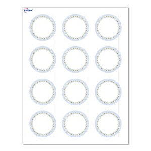 Avery Labels, 2" Diameter, Matte White, Blue Border w/ Gold Dots, 120ct - 1 of 4