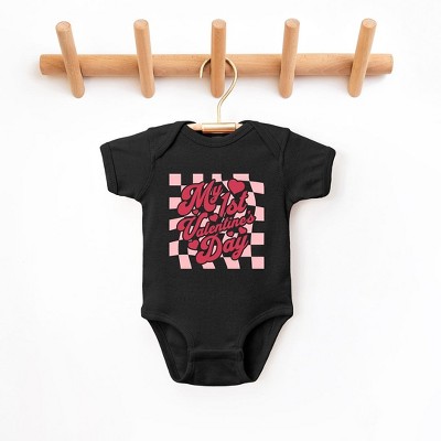 Image of The Juniper Shop My First Valentine's Checkered Baby Bodysuit - 6 Month - Black