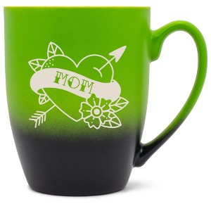 100 North Floral Heart 10 Ounce Green and Black Two Toned Ombre, Comfortably Fits Your Hands, Ceramic Tea Coffee Cup Mug, Mom - 1 of 1