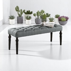 Mshliw 48" Tufted Fabric Dining Bench with Turned Wood Legs, Upholstered Entryway or Bedroom Bench for Dining Room Seating, Classic Modern Style - 1 of 4