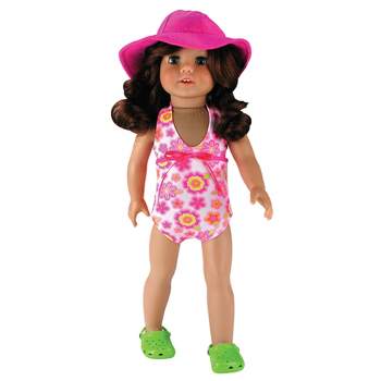Sophia’s One-Piece Bathing Suit & Hat for 18” Dolls, Hot Pink