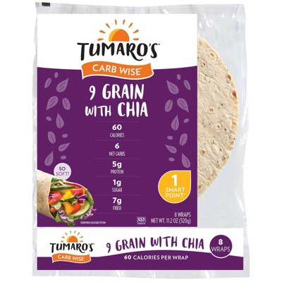 Tumaro's 8" Low Carb 9 Grain with Chia Seeds Tortillas - 11.2oz/8ct