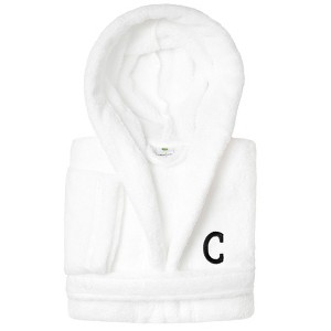 Personalized Linum Kids 100% Polyester SUPER PLUSH Double Brushed Hooded Bathrobe in Black Bookman Font - 1 of 3