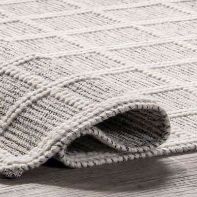 Ivory and Gray Striped Wool Blend 4' x 6' Area Rug