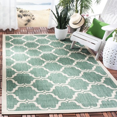 Dark Green and Beige Rectangular Synthetic Outdoor Area Rug