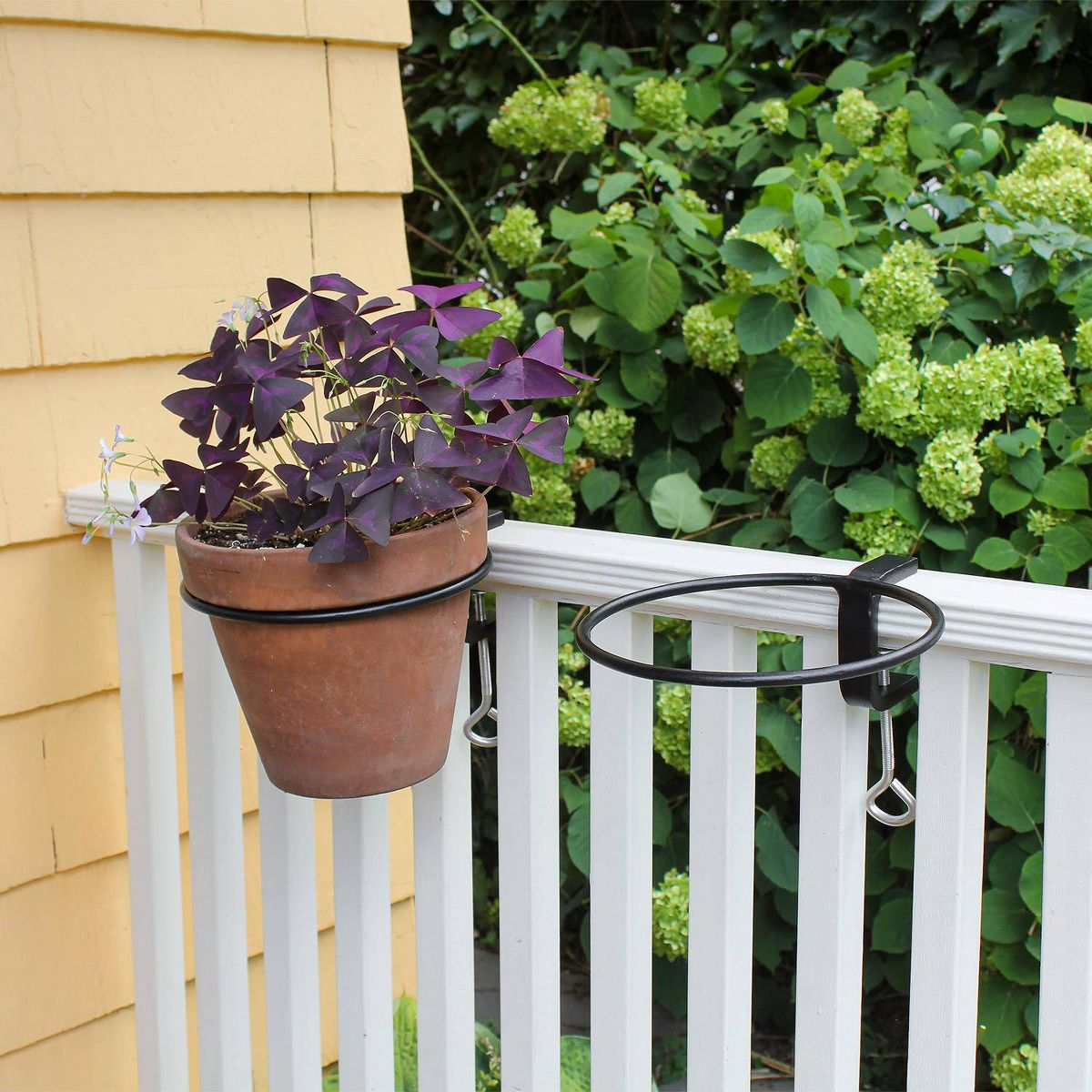 Set of 2 8" Indoor/Outdoor Clamp-On Flower Pot Holder Ring Brackets Black Powder Coat Finish - ACHLA Designs - thumbnail 2