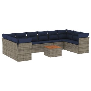 vidaXL Patio Sofa Set with Cushions 11 Piece, Outdoor Conversation Set, Patio Furniture Set for Balcony Garden, Modern Style, Gray Poly Rattan - 1 of 4