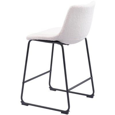 Ivory Upholstered Counter Stools with Black Metal Base, Set of 2