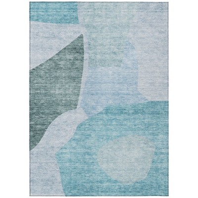 Teal Blue Artichoke Green And Blue Abstract Washable Indoor Outdoor Area Rug