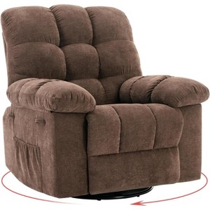 Rocking Recliner Chair, 360° Swivel Rocker Chair for Living Room, Upholstered Fabric Glider Nursery Chair with Side Pockets - 1 of 4