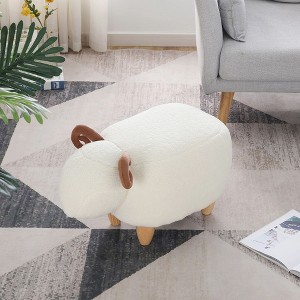 POVISON Kids Decorative Animal Sofa Stool, Little Sheep Footstool, Home Cartoon Chair with Solid Wood Legs, White, 34'' - 1 of 4