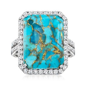 Ross-Simons Turquoise and 2.10 ct. t.w. White Zircon Ring in Sterling Silver - 1 of 4