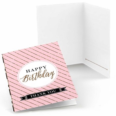 Big Dot of Happiness Chic Happy Birthday - Pink, Black and Gold - Birthday Party Thank You Cards (8 count)