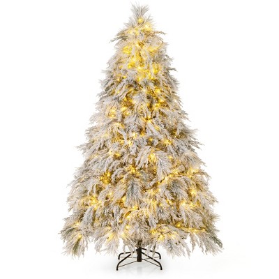 Tangkula 4.5/6/7 FT Pre-Lit Artificial Christmas Tree Snow Flocked Full Xmas Tree