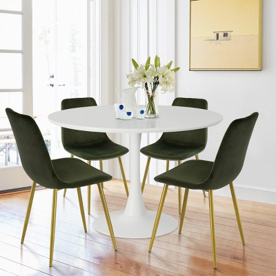 Haven90+Bingo 5-Piece Round-Shaped Dining Table Set With 4 Velvet Upholstered Chairs Gold Legs -Maison Boucle‎