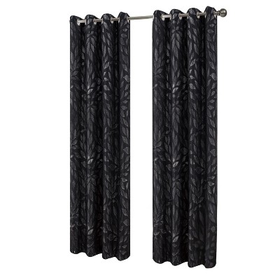 RT Designers Collection Bexley Foil Jacquard Polyester Window Curtain Grommet Panel 52" x 84" Black