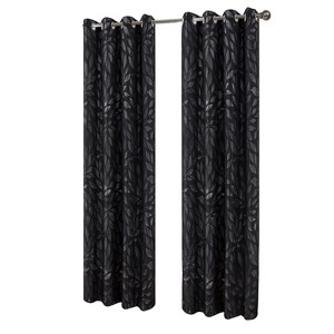RT Designers Collection Bexley Foil Jacquard Polyester Window Curtain Grommet Panel 52" x 84" Black - 1 of 4
