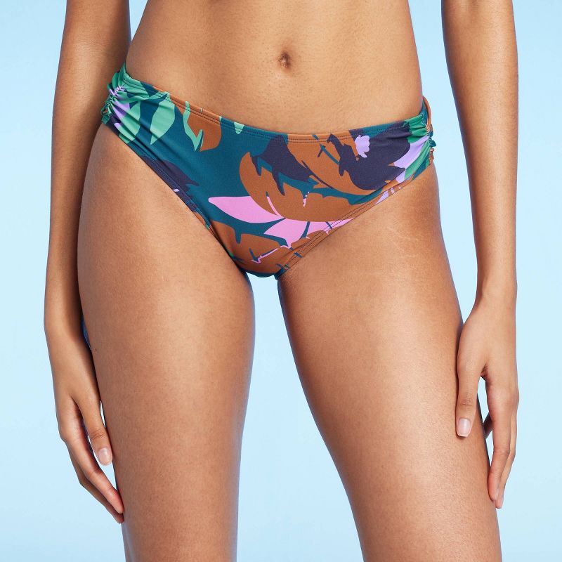 Women's Shirred Medium Coverage Hipster Bikini Bottom - Shade & Shore™ Multi Floral Print, 1 of 9