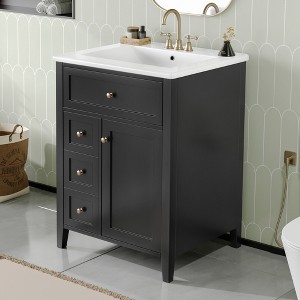 JUJABU 24" Modern Vanity with Sink, 3 Drawers & Adjustable Storage for Small Bathrooms - 1 of 4