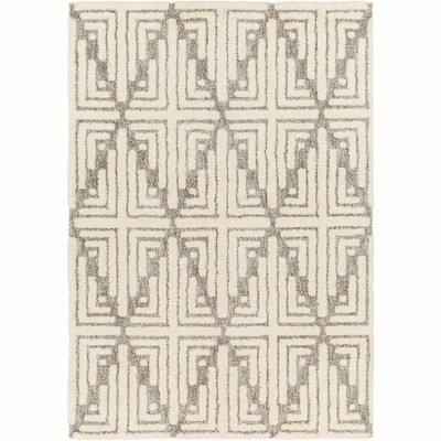 Livi Ivory and Gray Plush Polyester Area Rug 5'3" x 7'