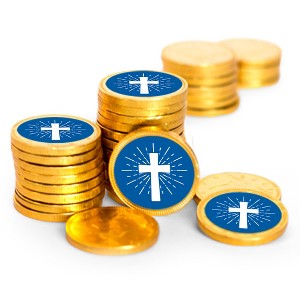 84ct Cross Vacation Bible School Candy Religious Party Favors Chocolate Coins (84 Count) - Gold Foil - By Just Candy - 1 of 2
