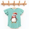 Watercolor Penguin Bubblegum - Flutter Sleeve Graphic T-Shirt - 2 of 4