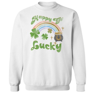 Rerun Island Men's Happy Go Long Sleeve Graphic Cotton Sweatshirt