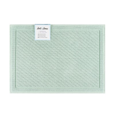 Silt Green Cotton Bath Rug with Non-Slip Backing, 17x24 Inches