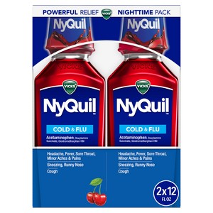 Vicks NyQuil Cold & Flu Cherry Twin Pack Liquid - Acetaminophen - Cherry - 24 fl oz/2pk - 1 of 4