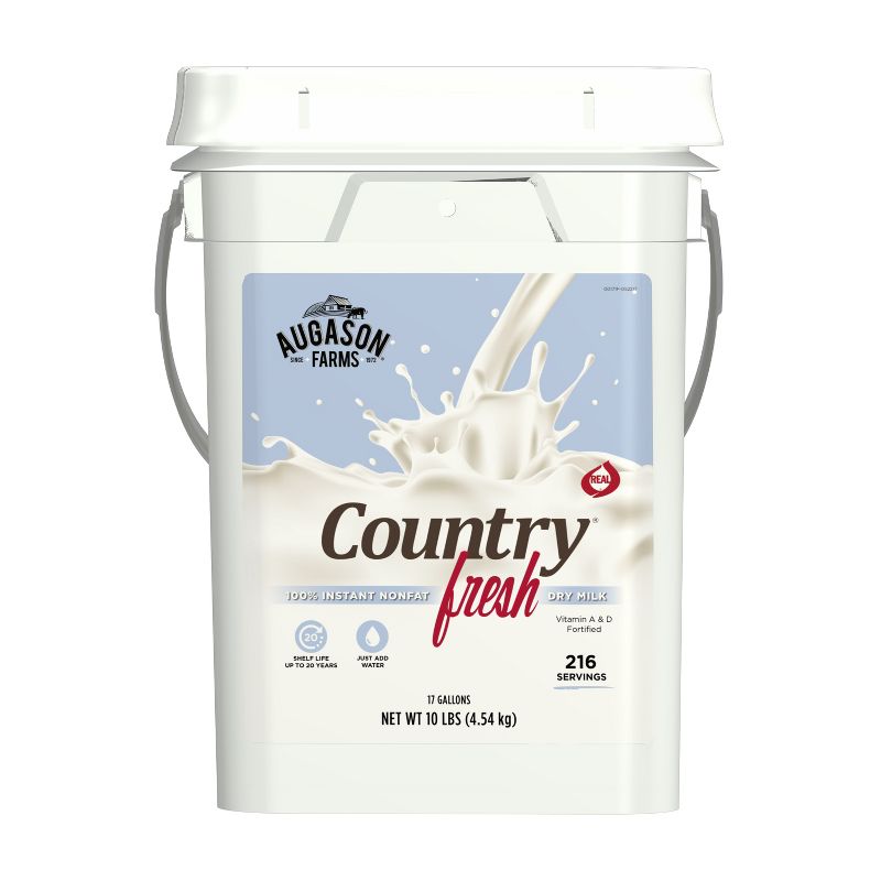 Augason Farms Country Fresh 100% Real Nonfat Milk Certified Gluten Free Emergency Bulk Food Storage 4-Gallon - 10lbs, 1 of 8