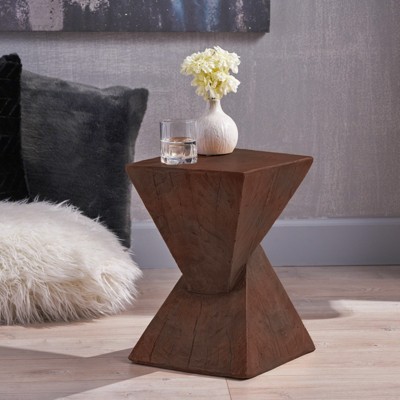 VisioGear Side Table, 18 Inch Outdoor Side Table, Geometric Pedestal Design for Balcony Porch Pool, Dark Brown, 12.5"*12.5"*18"