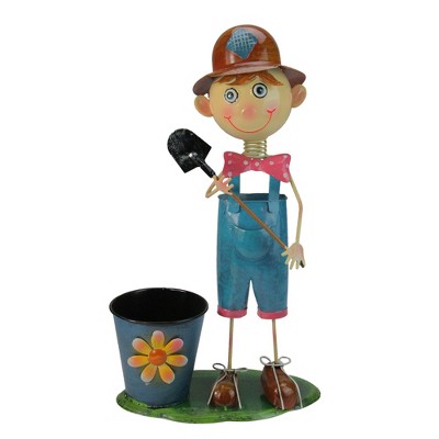 Northlight 20" Bow Tied Boy with Shovel Spring Outdoor Garden Planter - Blue/Pink