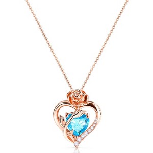 Molenia Heart Birthstone Necklace for Women 925 Sterling Silver Rose Gold Necklace Pendant Jewelry Christmas Anniversary Birthday Gifts for Her - 1 of 4