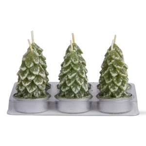 tagltd Christmas Winter Themed Snow Tipped Green Spruce Tree Tealight Candles Set of 6 Christmas Tree Decoration Decor - 1 of 3