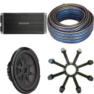 Kicker 48CWRT124 CompRT 12" Subwoofer, DVC, 4-ohm w/ 47Key5001 Amp & Speaker Wire, Grill Bundle - 1 of 4
