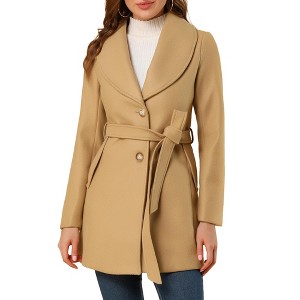 INSPIRE CHIC Women's Casual Shawl Collar Single Breasted Belted Overcoat - 1 of 4