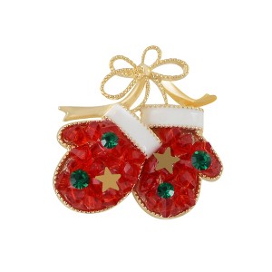 Anna-Kaci Golden Tone Christmas Brooch Pins Sparkly Rhinestones Enamel Lapel Pin for Women - 1 of 4